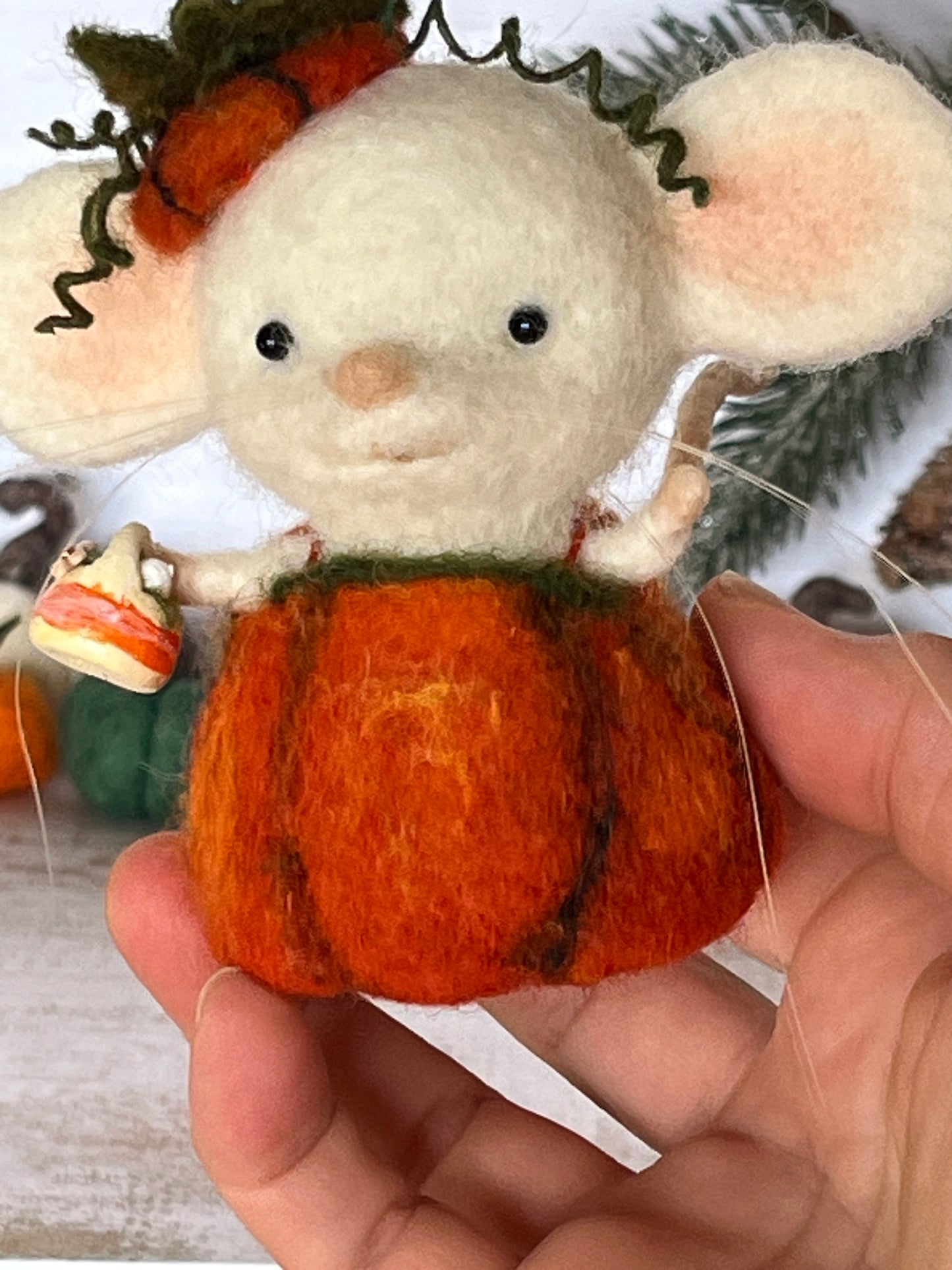 Needle felted mouse Guardians of the pumpkin patch Marigold Fernwhip