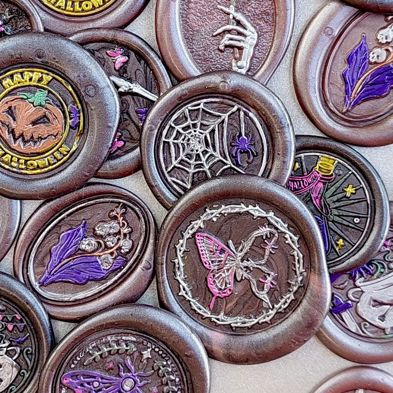 6 Halloween wax seal stickers, pumpkin wax seal set, Premade wax seals, Wax seal stickers self-adhesive