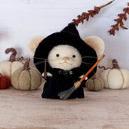 Needle felted mouse witch Clara Moonwhisper