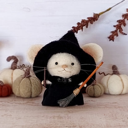 Needle felted mouse witch Clara Moonwhisper