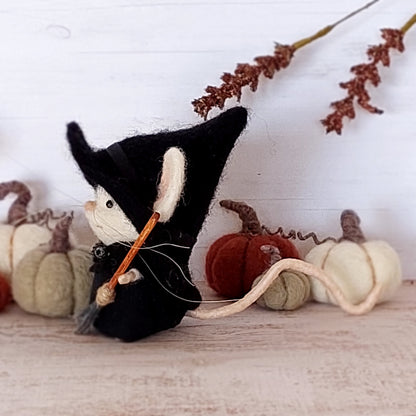 Needle felted mouse witch Clara Moonwhisper