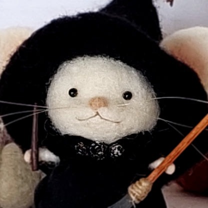 Needle felted mouse witch Clara Moonwhisper
