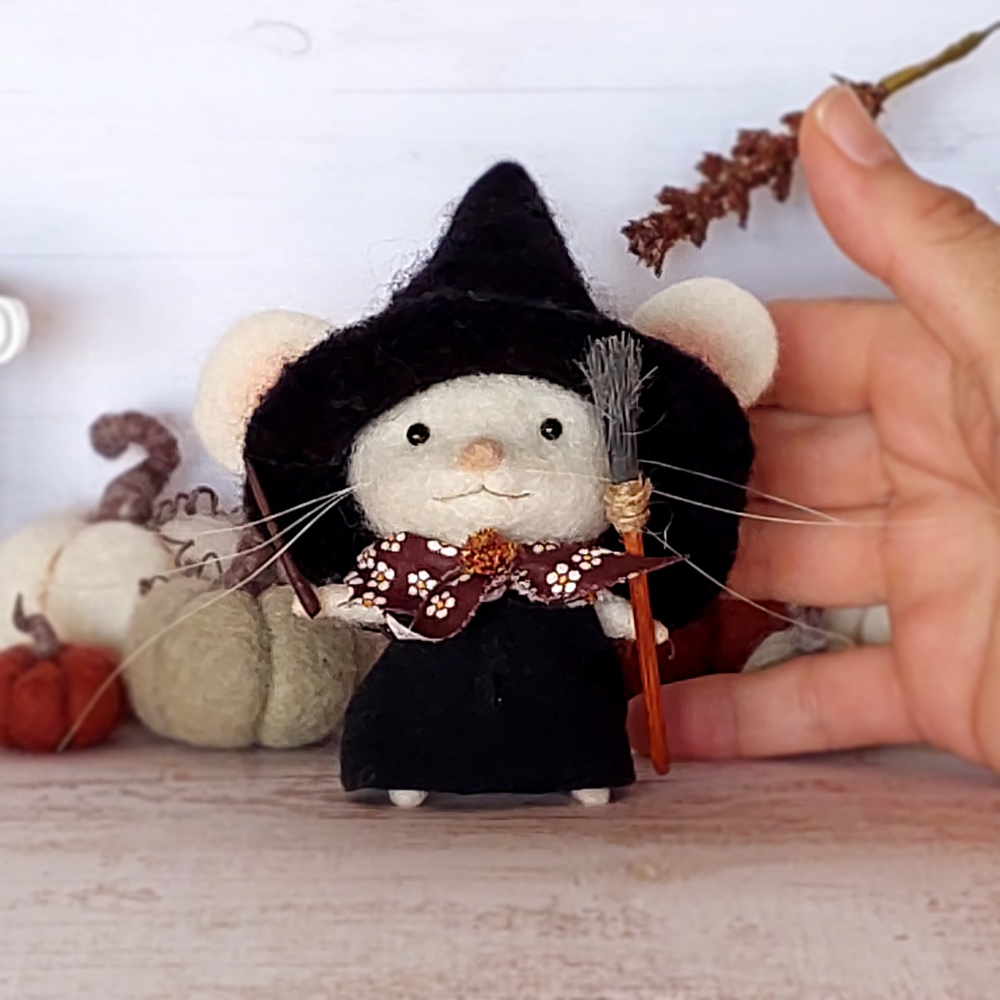 Needle felted mouse witch Hazel Rowanmere