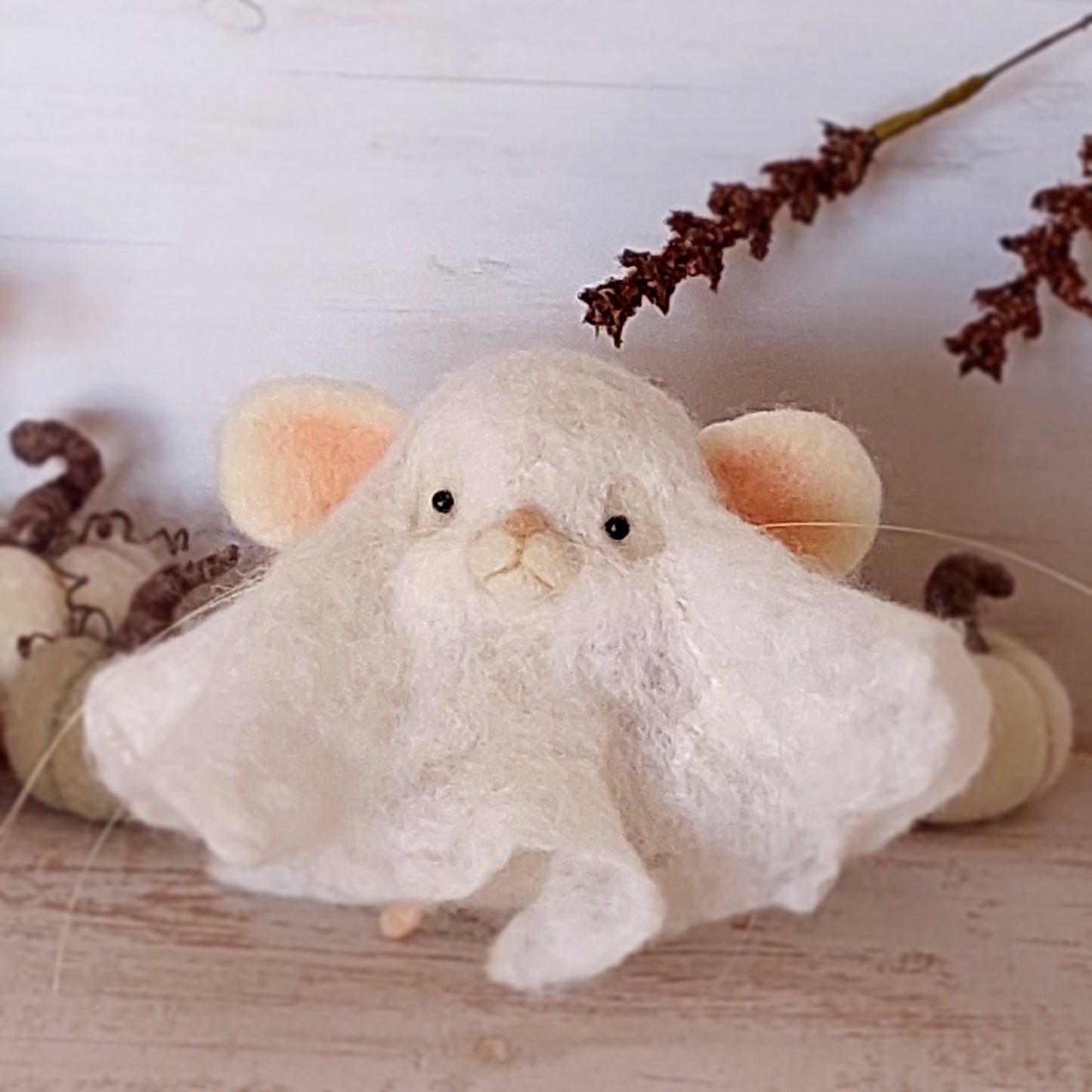 Needle felted mouse Ghost Crumley Tattertail