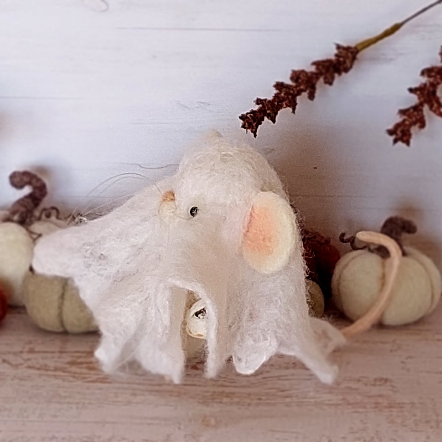 Needle felted mouse Ghost Crumley Tattertail