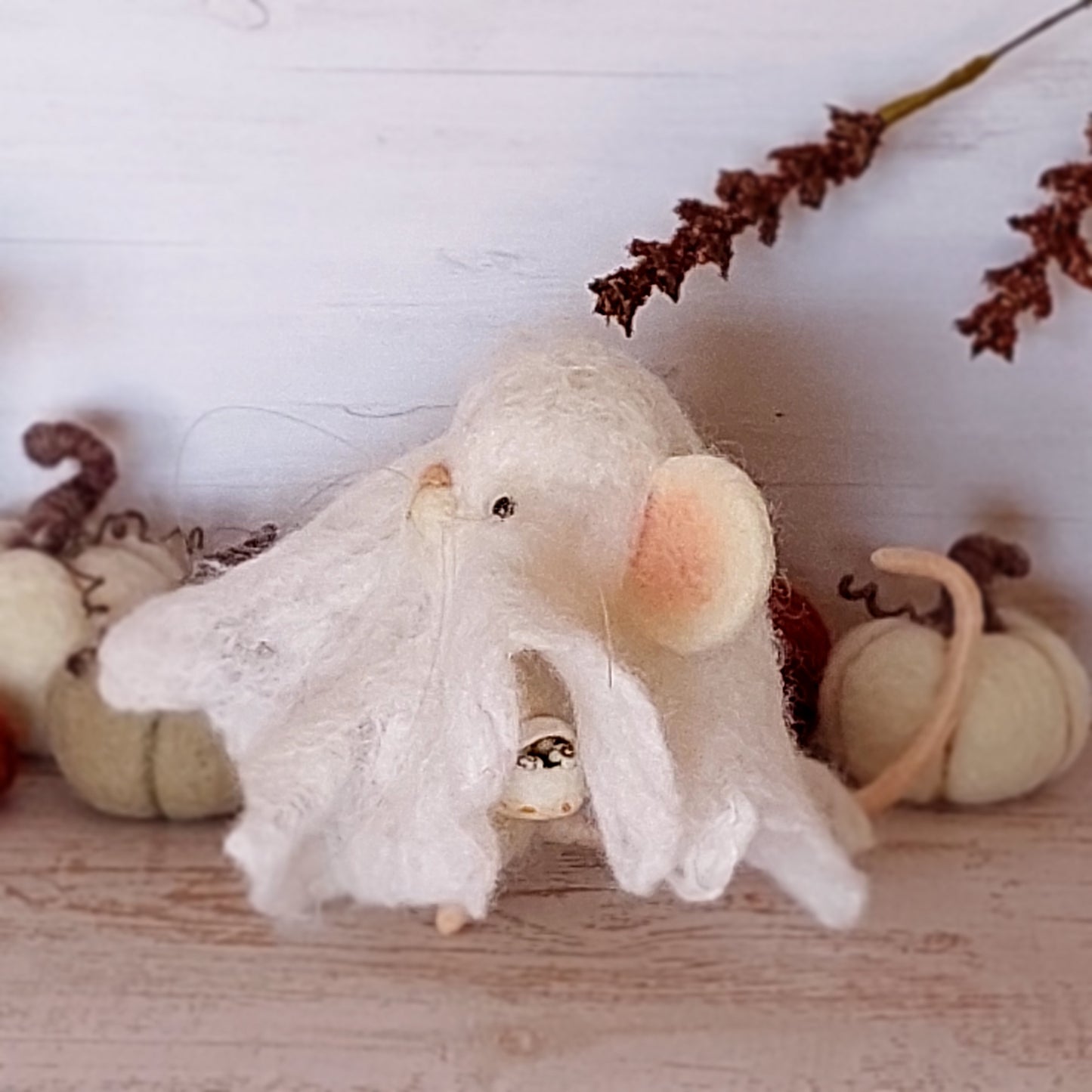 Needle felted mouse Ghost Crumley Tattertail