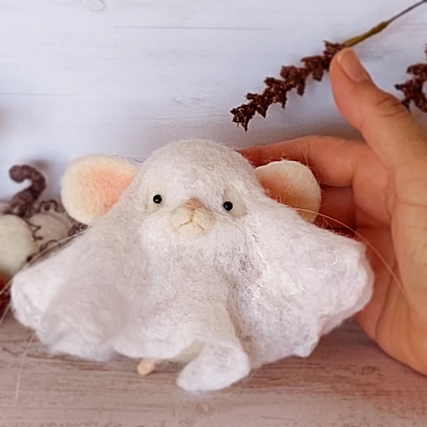 Needle felted mouse Ghost Crumley Tattertail