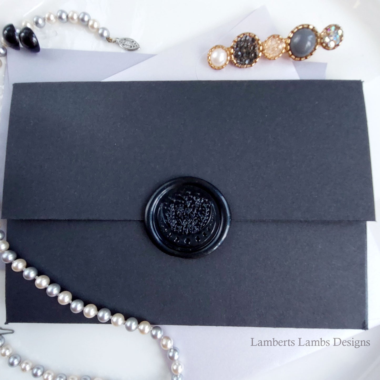 Black wax seal stickers with moon and flowers, Premade wax seals, Self-adhesive wax seal stickers.