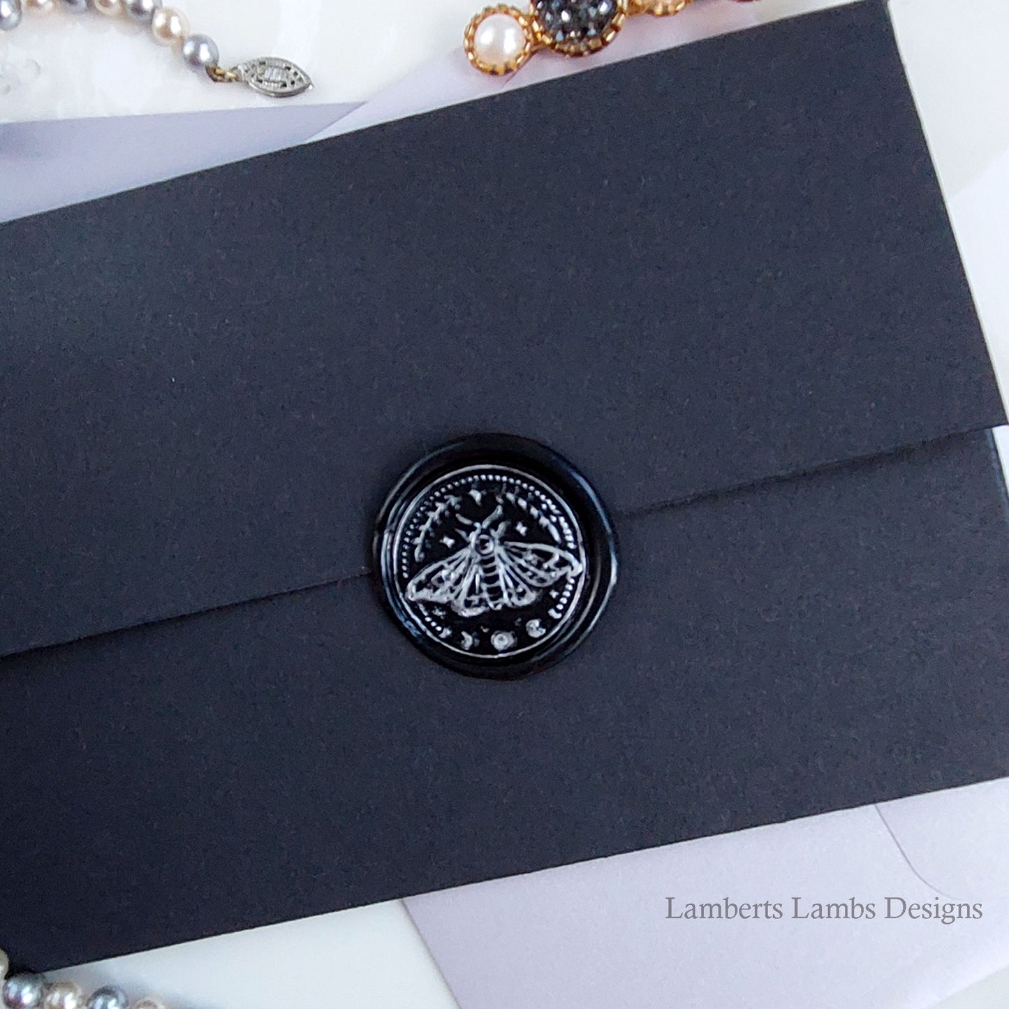 Black wax seal stickers with a moth, Premade wax seals, Self-adhesive wax seal stickers.