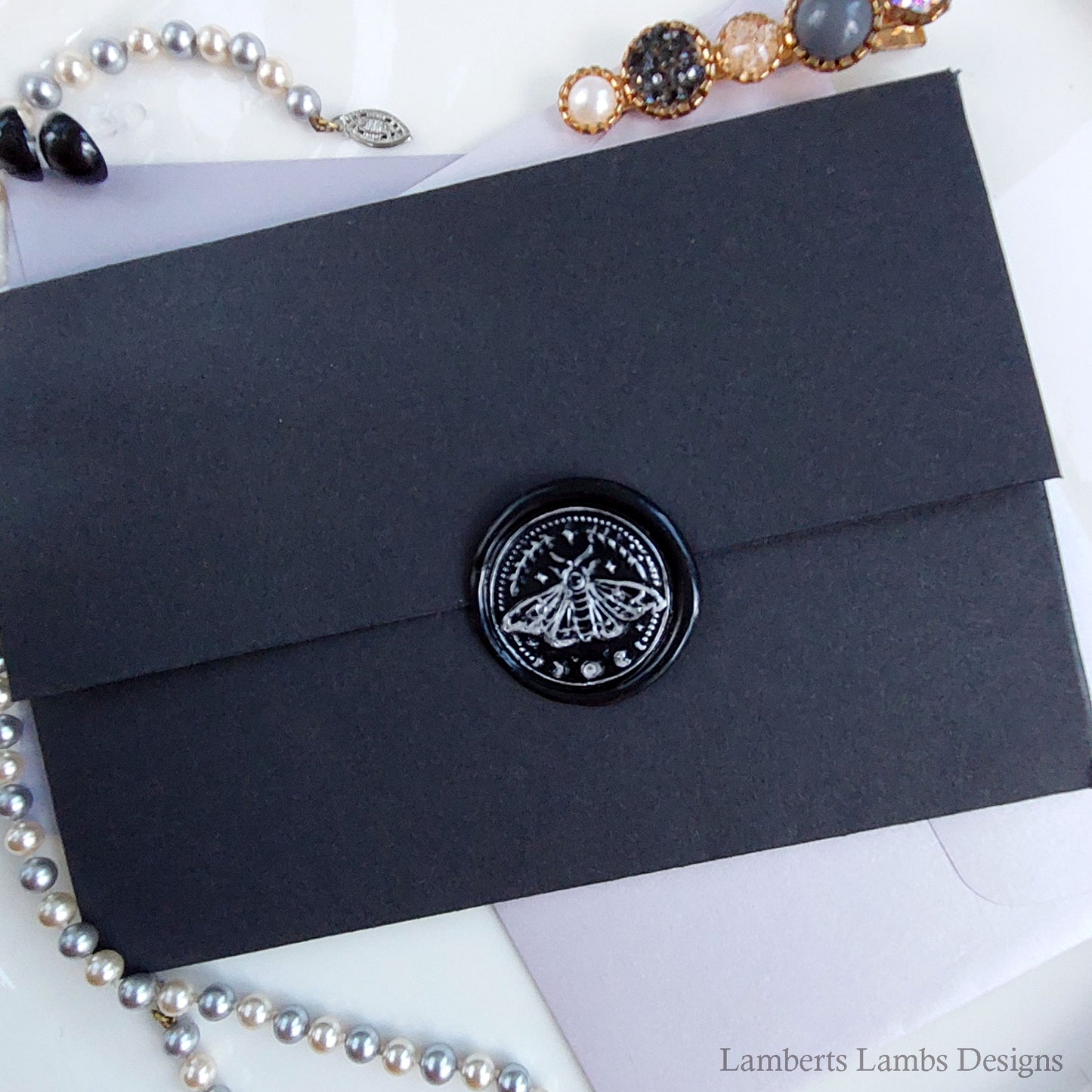 Black wax seal stickers with a moth, Premade wax seals, Self-adhesive wax seal stickers.
