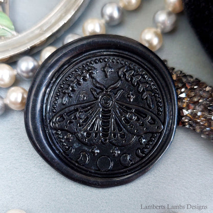 Black wax seal stickers with a moth, Premade wax seals, Self-adhesive wax seal stickers.