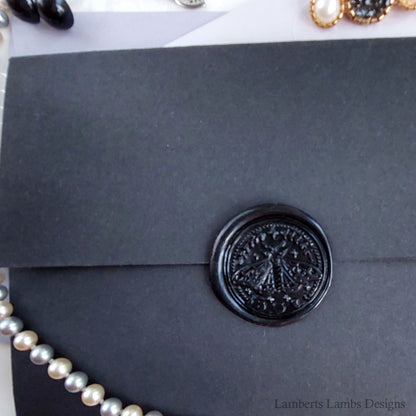 Black wax seal stickers with a moth, Premade wax seals, Self-adhesive wax seal stickers.