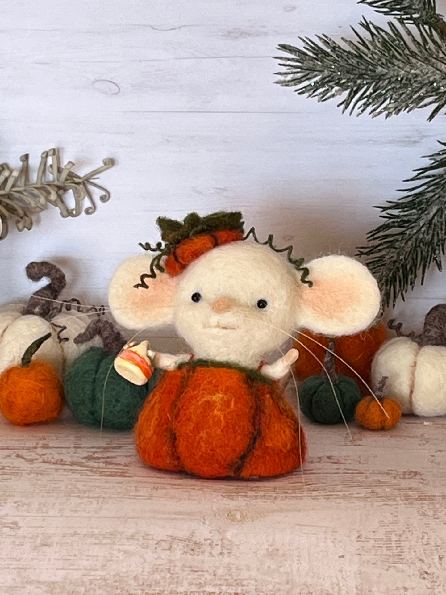 Needle felted mouse Guardians of the pumpkin patch Marigold Fernwhip