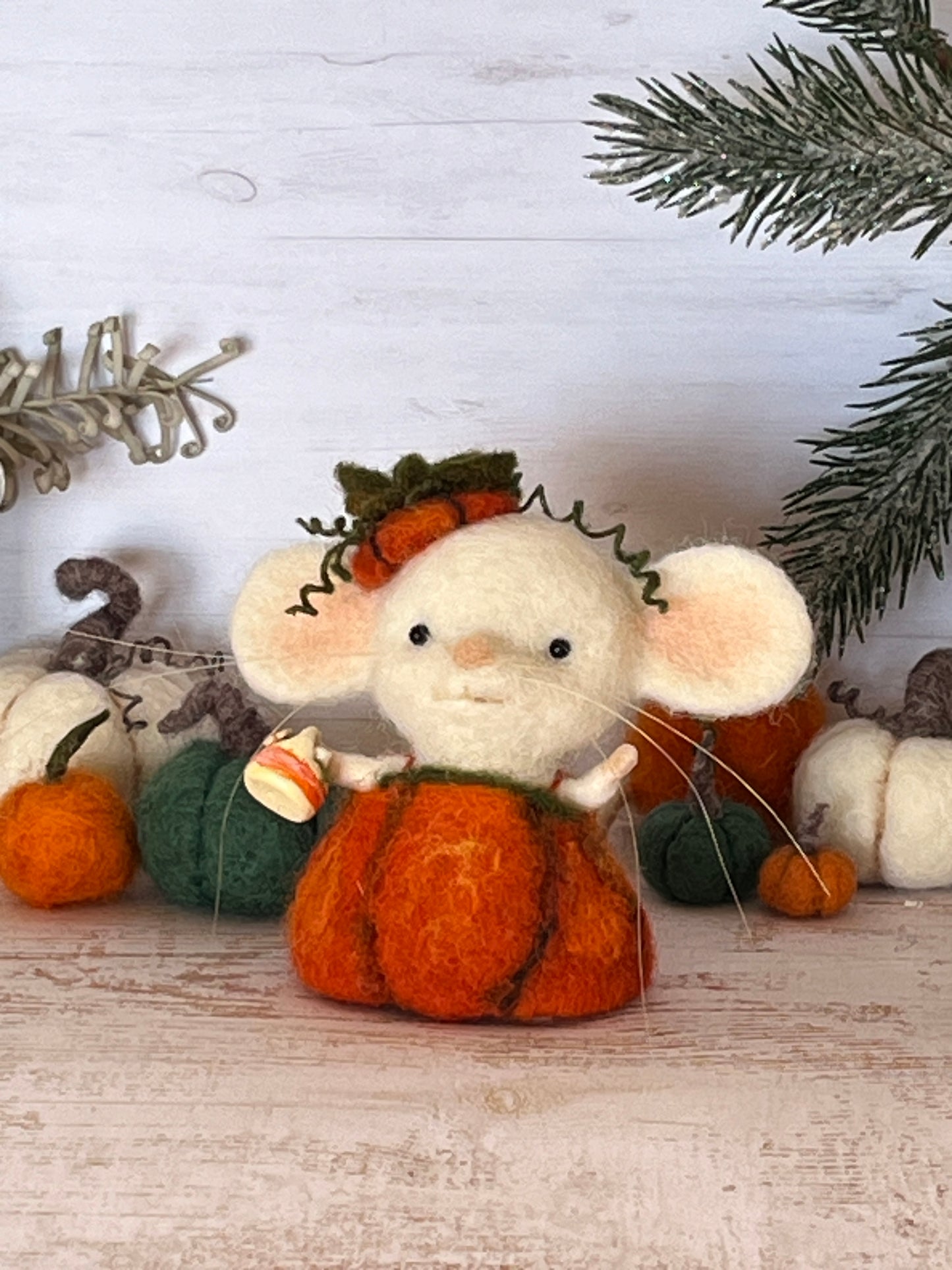 Needle felted mouse Guardians of the pumpkin patch Marigold Fernwhip