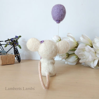 Happy Birthday Small Needle Felted White Mouse