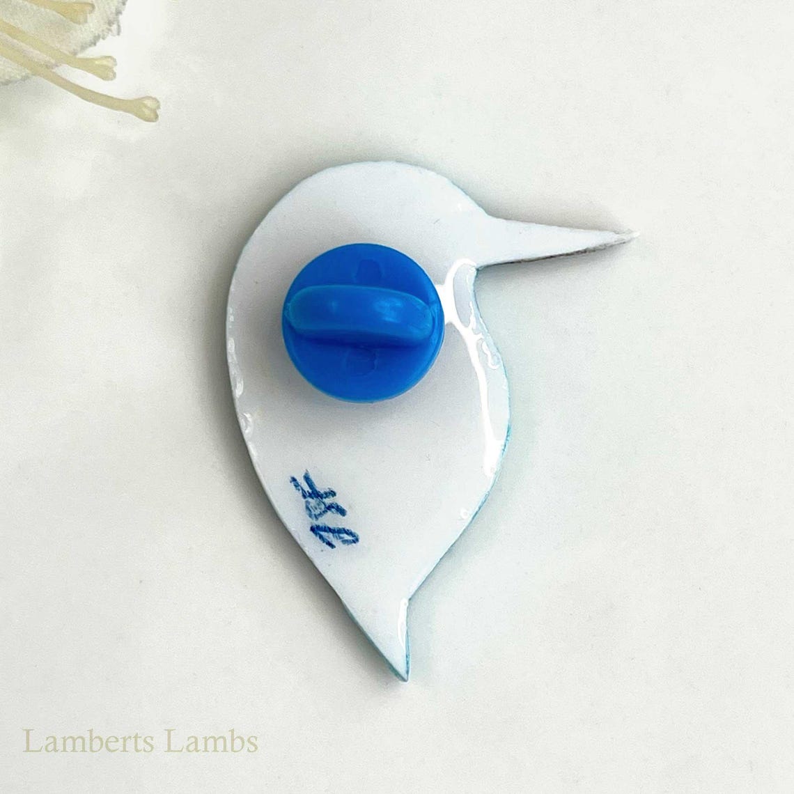 Blue Artsy hand painted light blue, pink and gold bird brooch