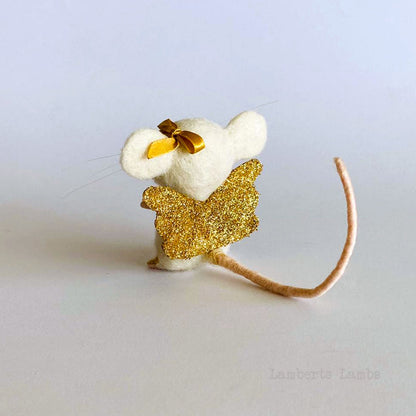 White needle felted mouse angel, cute mouse miniature animal, mouse ornament, mouse figurine