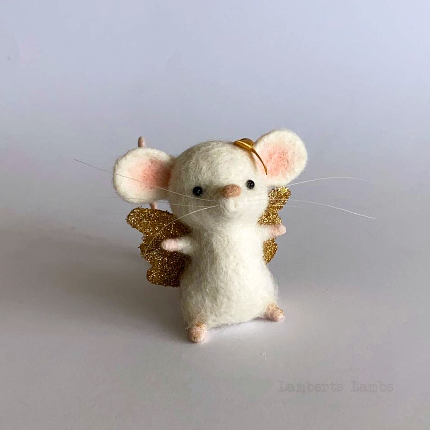 White needle felted mouse angel, cute mouse miniature animal, mouse ornament, mouse figurine