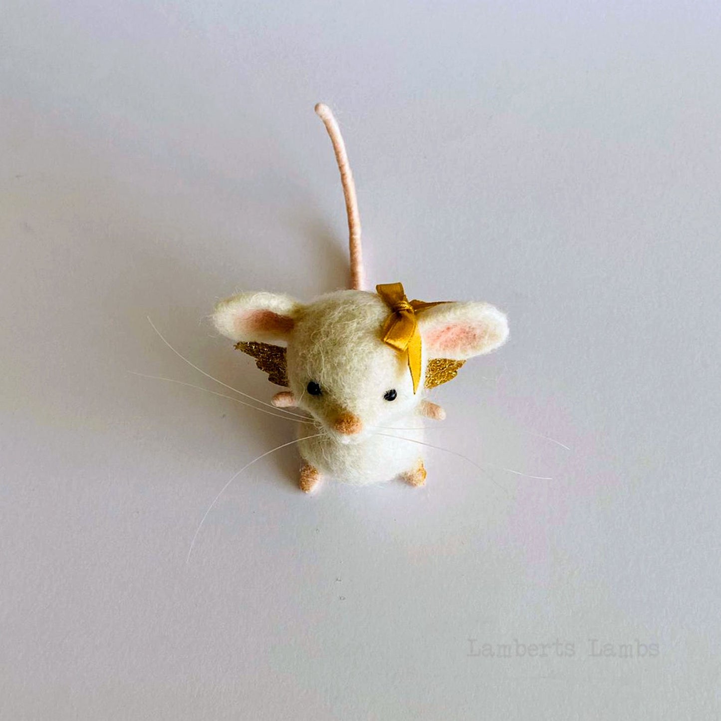 White needle felted mouse angel, cute mouse miniature animal, mouse ornament, mouse figurine