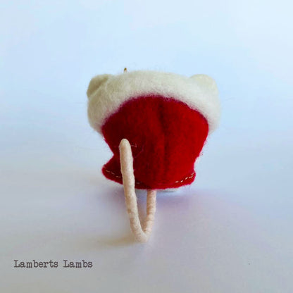 White needle felted Christmas mouse  in a red hooded cape Handmade wool mouse