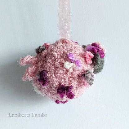 Pink Needle Felted Sheep Hanging Ornament, Whimsical felted sheep