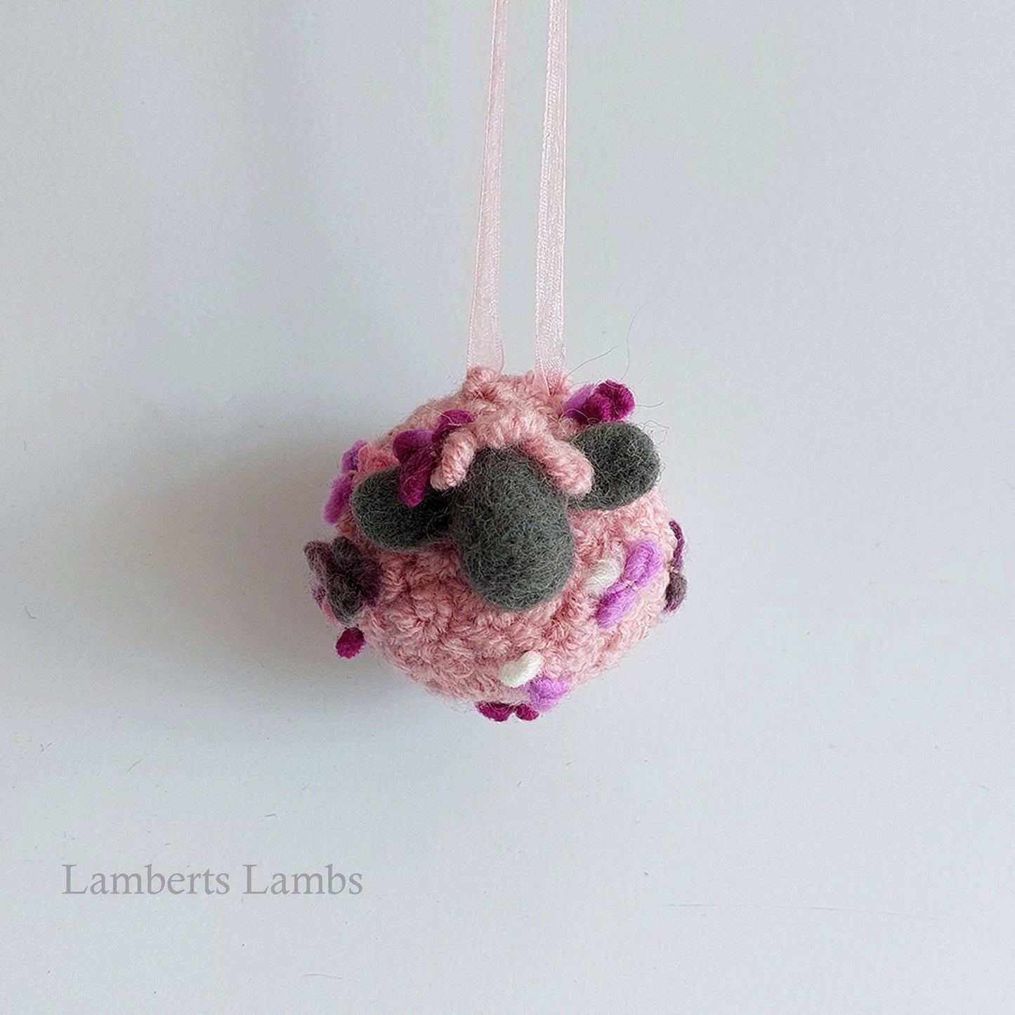 Pink Needle Felted Sheep Hanging Ornament, Whimsical felted sheep