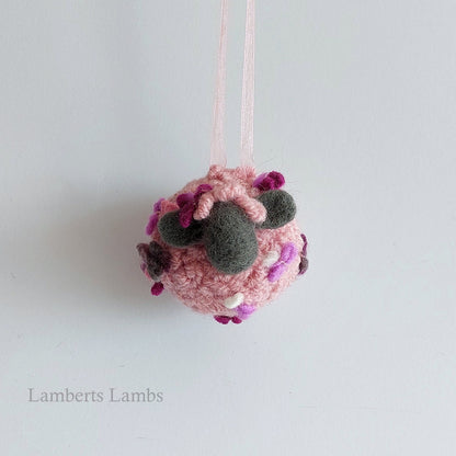 Pink Needle Felted Sheep Hanging Ornament, Whimsical felted sheep