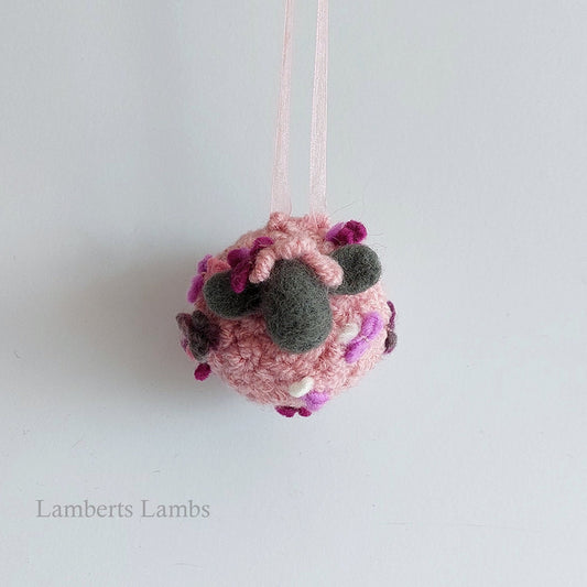 Pink Needle Felted Sheep Hanging Ornament, Whimsical felted sheep