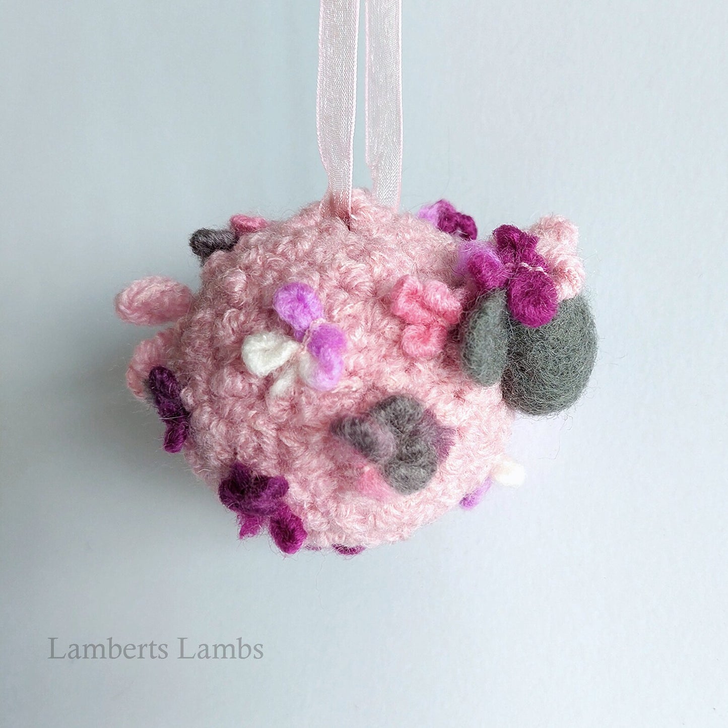 Pink Needle Felted Sheep Hanging Ornament, Whimsical felted sheep