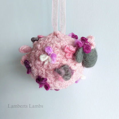 Pink Needle Felted Sheep Hanging Ornament, Whimsical felted sheep