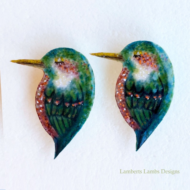 Tropical Bird Brooch/ Pin, Modern hand painted Bird Brooch Pin - Dark