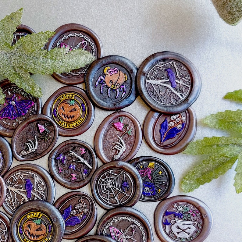 6 Halloween wax seal stickers, pumpkin wax seal set, Premade wax seals, Wax seal stickers self-adhesive