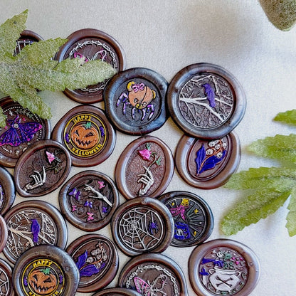 6 Halloween wax seal stickers, pumpkin wax seal set, Premade wax seals, Wax seal stickers self-adhesive