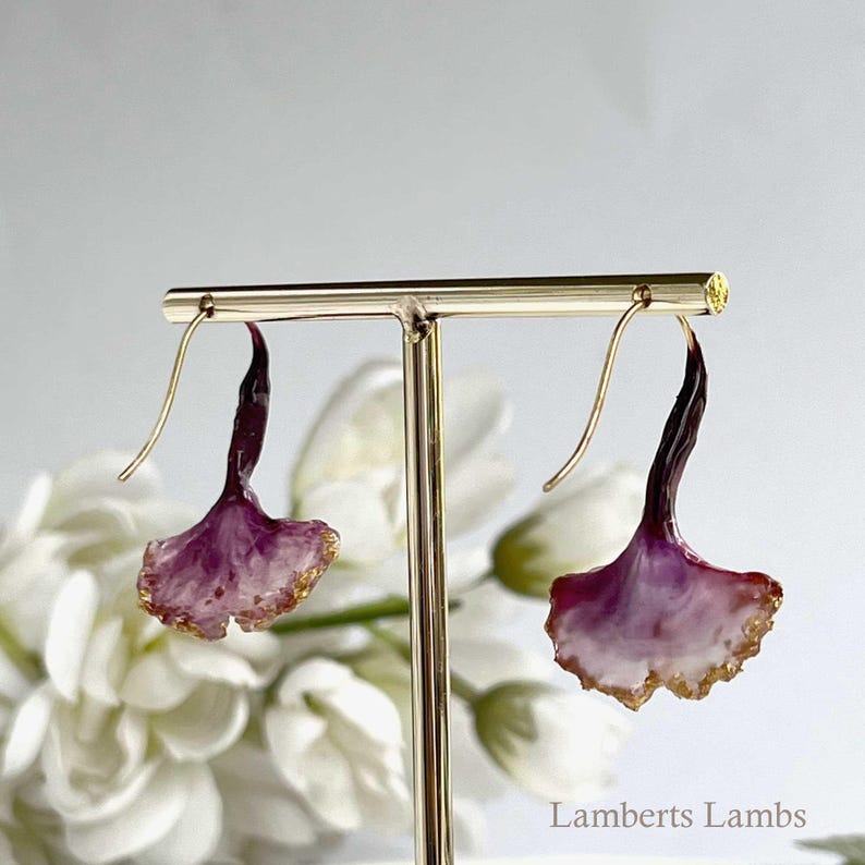 Purple Mermaid tail hook earrings, Hanging fish tail earrings