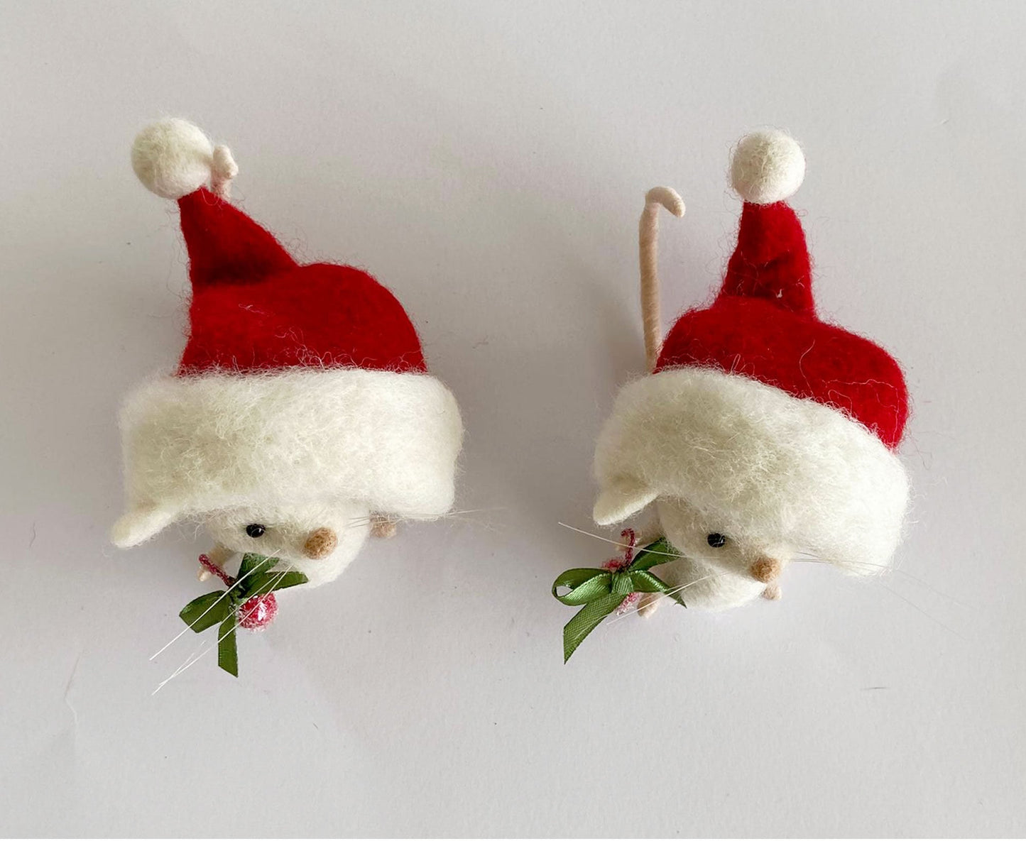 White needle felted Christmas mouse felt Christmas ornament Handmade wool mouse