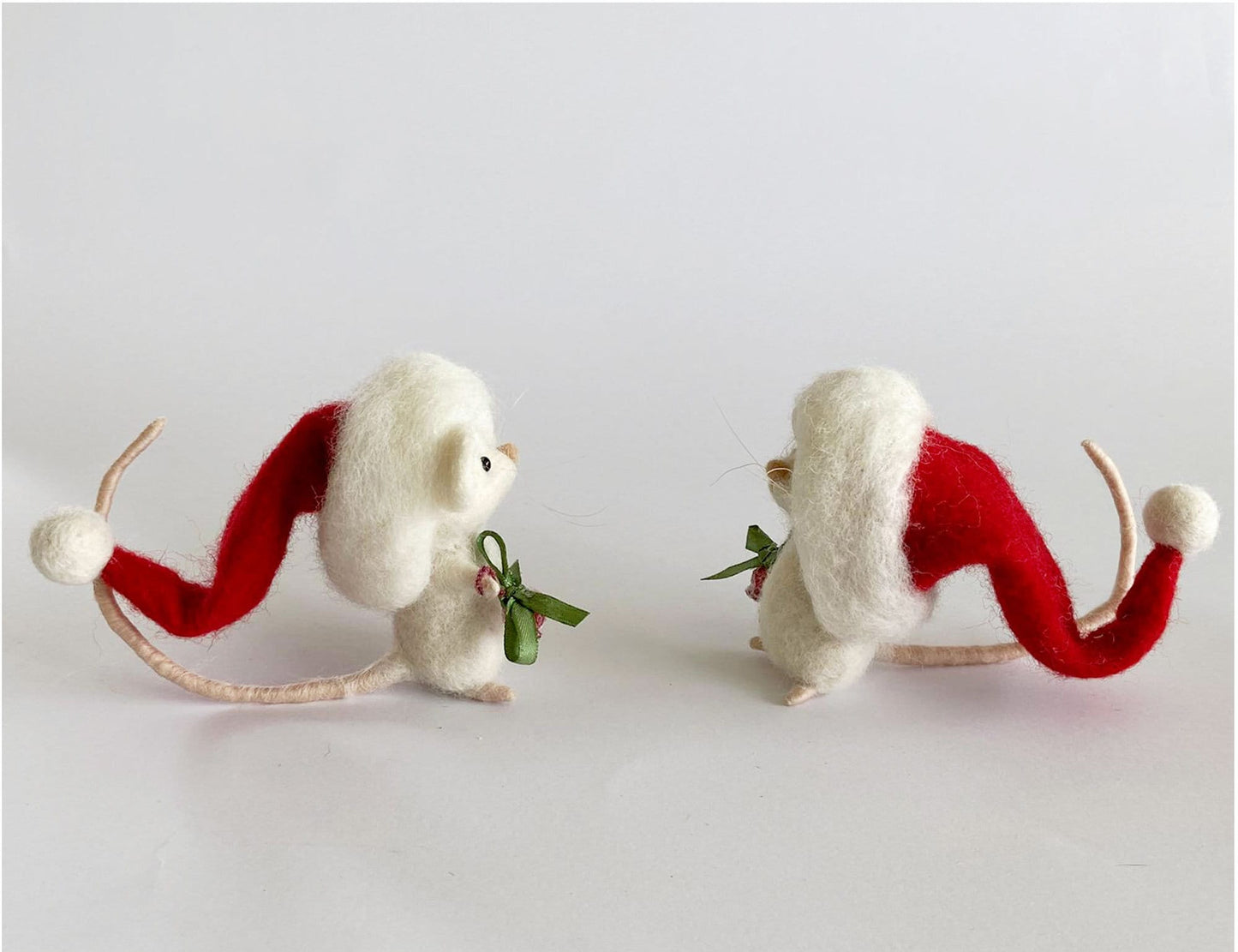 White needle felted Christmas mouse felt Christmas ornament Handmade wool mouse