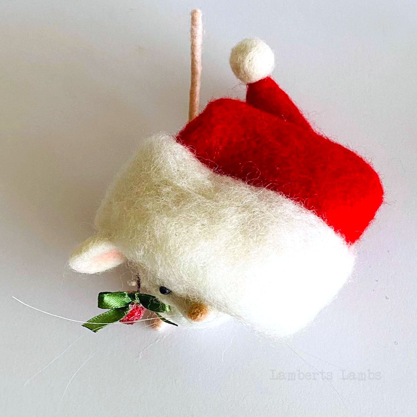 White needle felted Christmas mouse felt Christmas ornament Handmade wool mouse