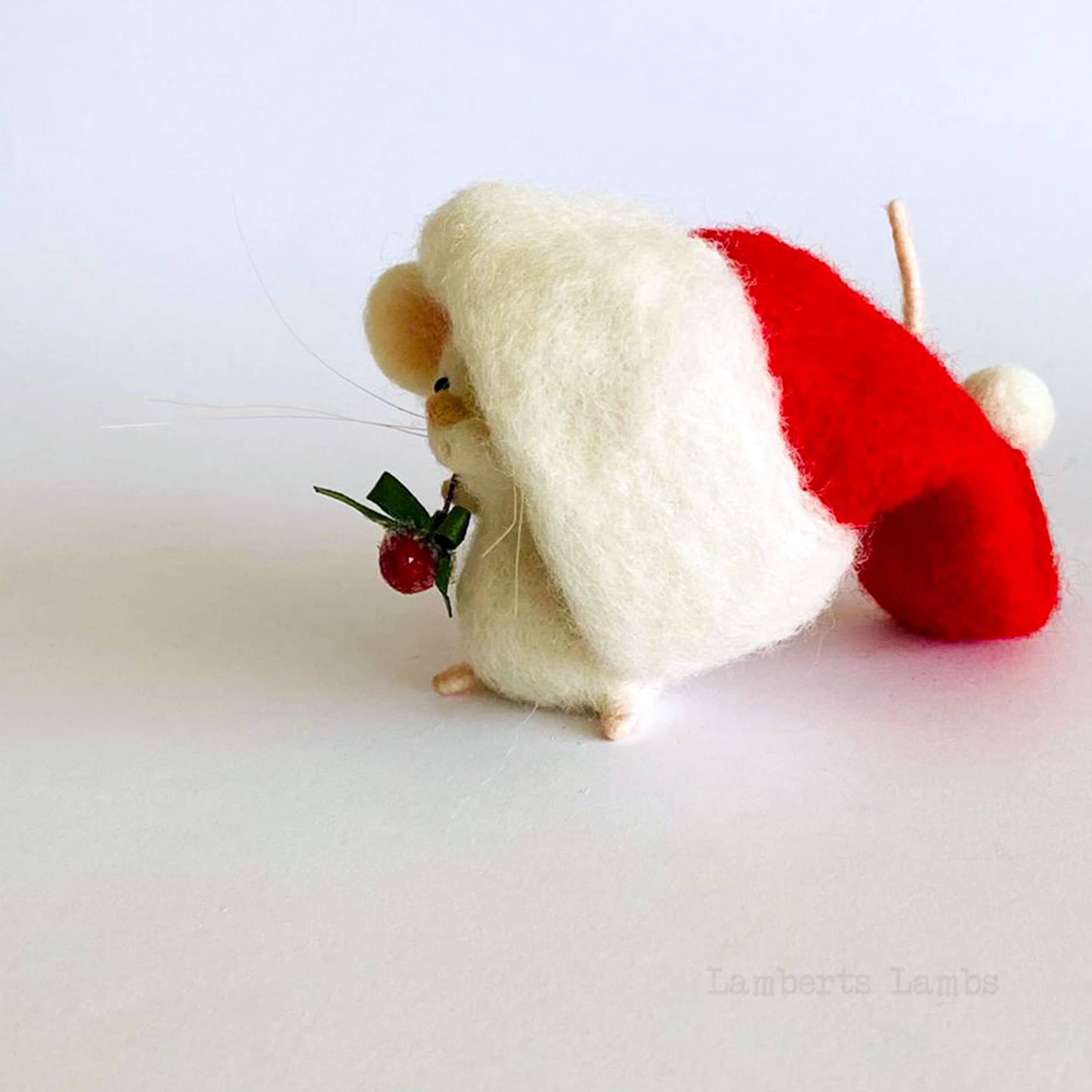 White needle felted Christmas mouse felt Christmas ornament Handmade wool mouse