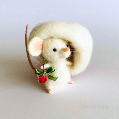 White needle felted Christmas mouse felt Christmas ornament Handmade wool mouse