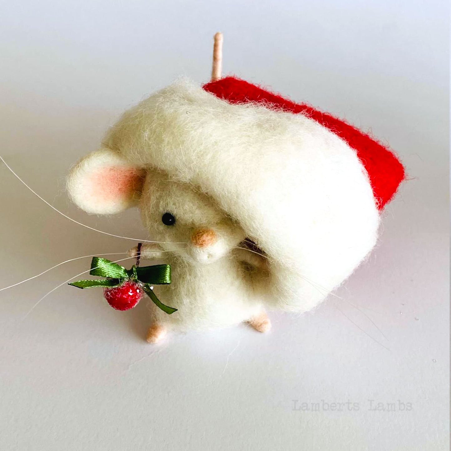 White needle felted Christmas mouse felt Christmas ornament Handmade wool mouse