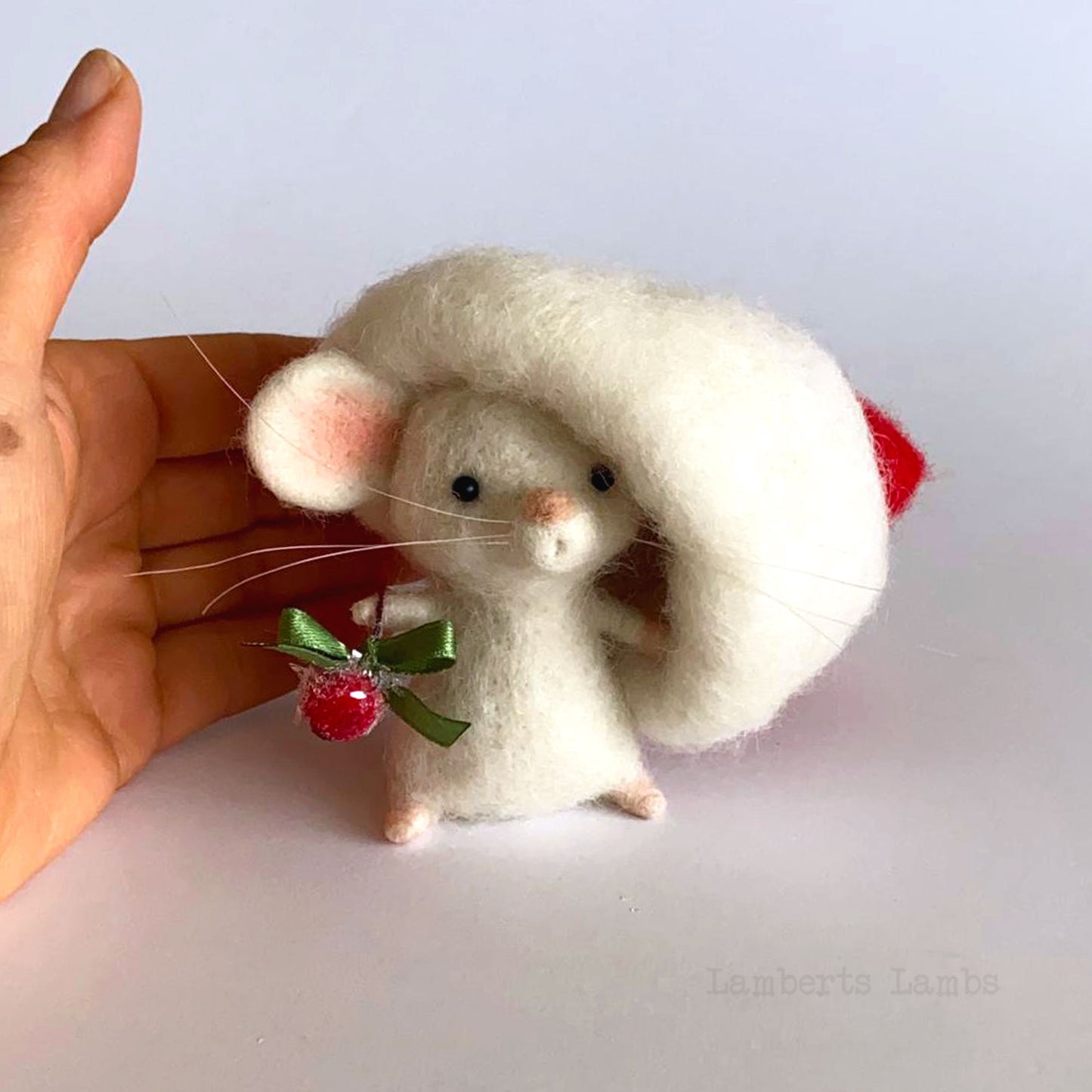 White needle felted Christmas mouse felt Christmas ornament Handmade wool mouse