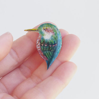 Tropical Bird Brooch/ Pin, Modern hand painted Bird Brooch Pin - Dark