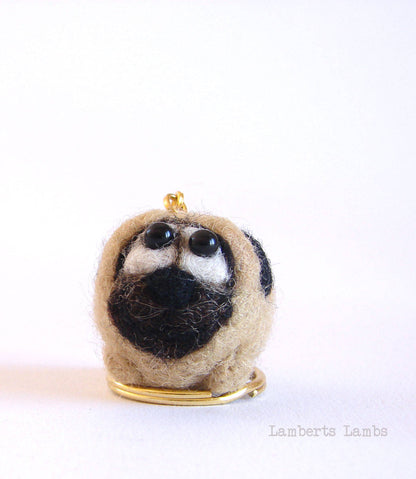 Needle Felted Pug bag charm