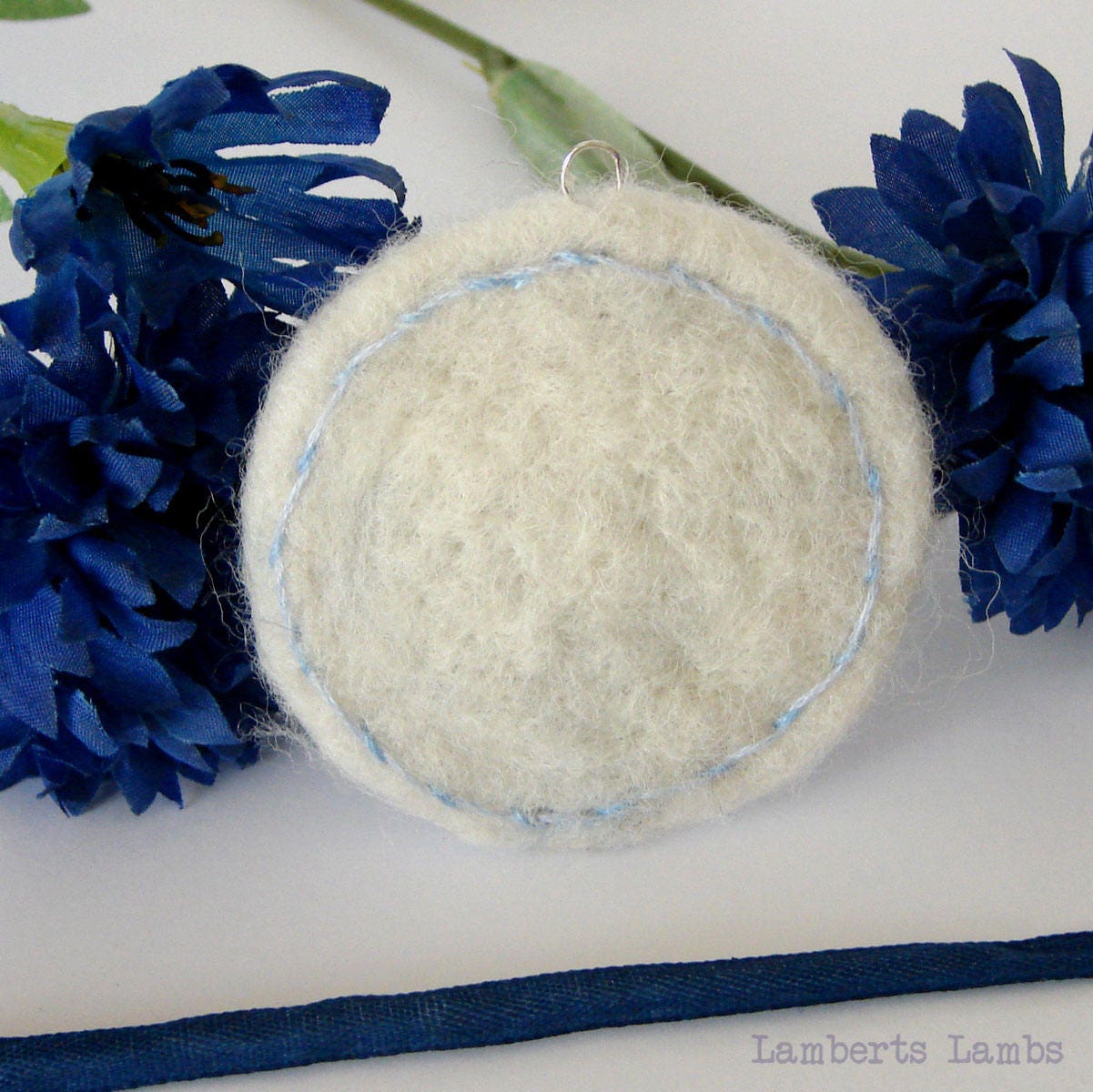 Needle felted and embroidery blue bird hanging decoration