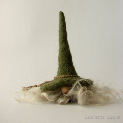 Needle Felted Gnome Wool Tomte Felted Tomte Nisse a Green Hat Hairy Gnome Nordic gnome