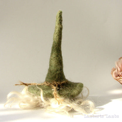 Needle Felted Gnome Wool Tomte Felted Tomte Nisse a Green Hat Hairy Gnome Nordic gnome