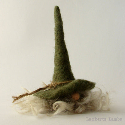 Needle Felted Gnome Wool Tomte Felted Tomte Nisse a Green Hat Hairy Gnome Nordic gnome