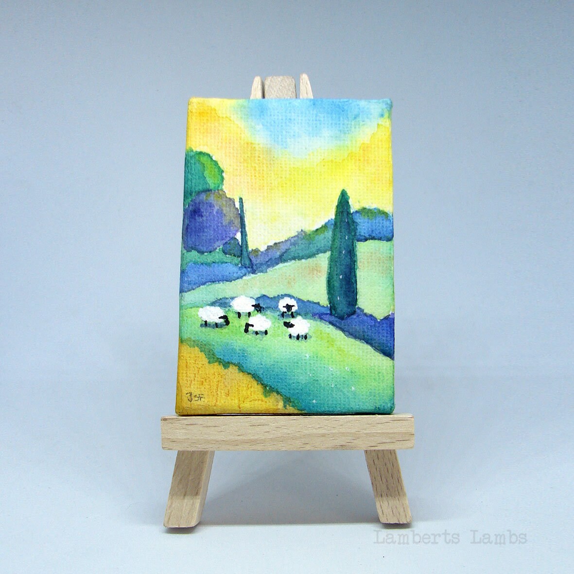 Miniature Sheep Painting an original Watercolor on stretched canvas