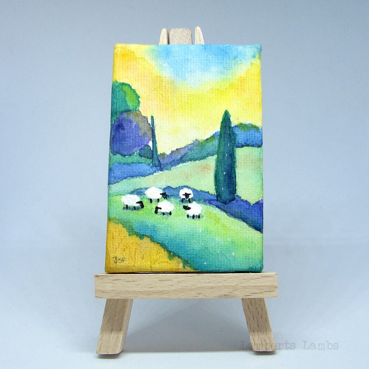 Miniature Sheep Painting an original Watercolor on stretched canvas