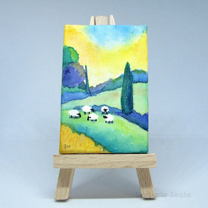 Miniature Sheep Painting an original Watercolor on stretched canvas